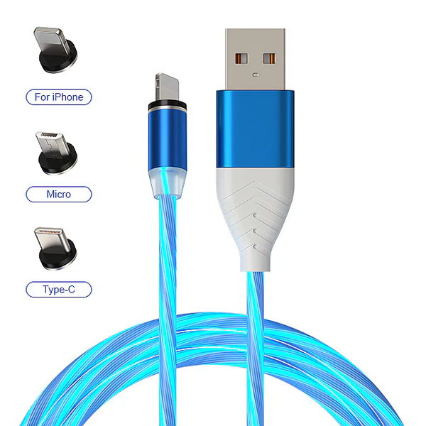 LED Magnetic Charging Cable,3 in 1 Streamer Light Fast Charging
